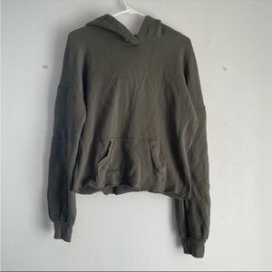 Revolve Nation olive green quilted sleeve cotton hoodie